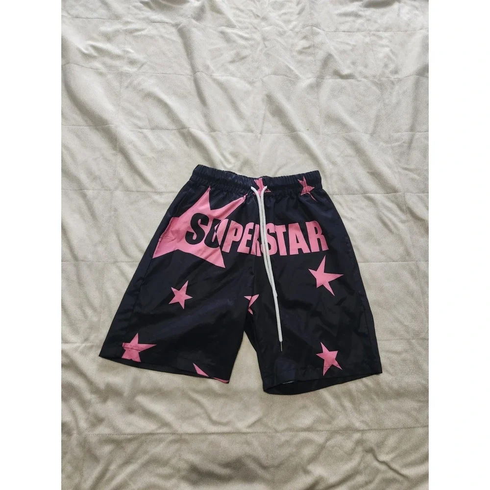 Romwe Mens Swimtrunks or shorts. Black & pink. Superstar. Mens XS 34 NWOT